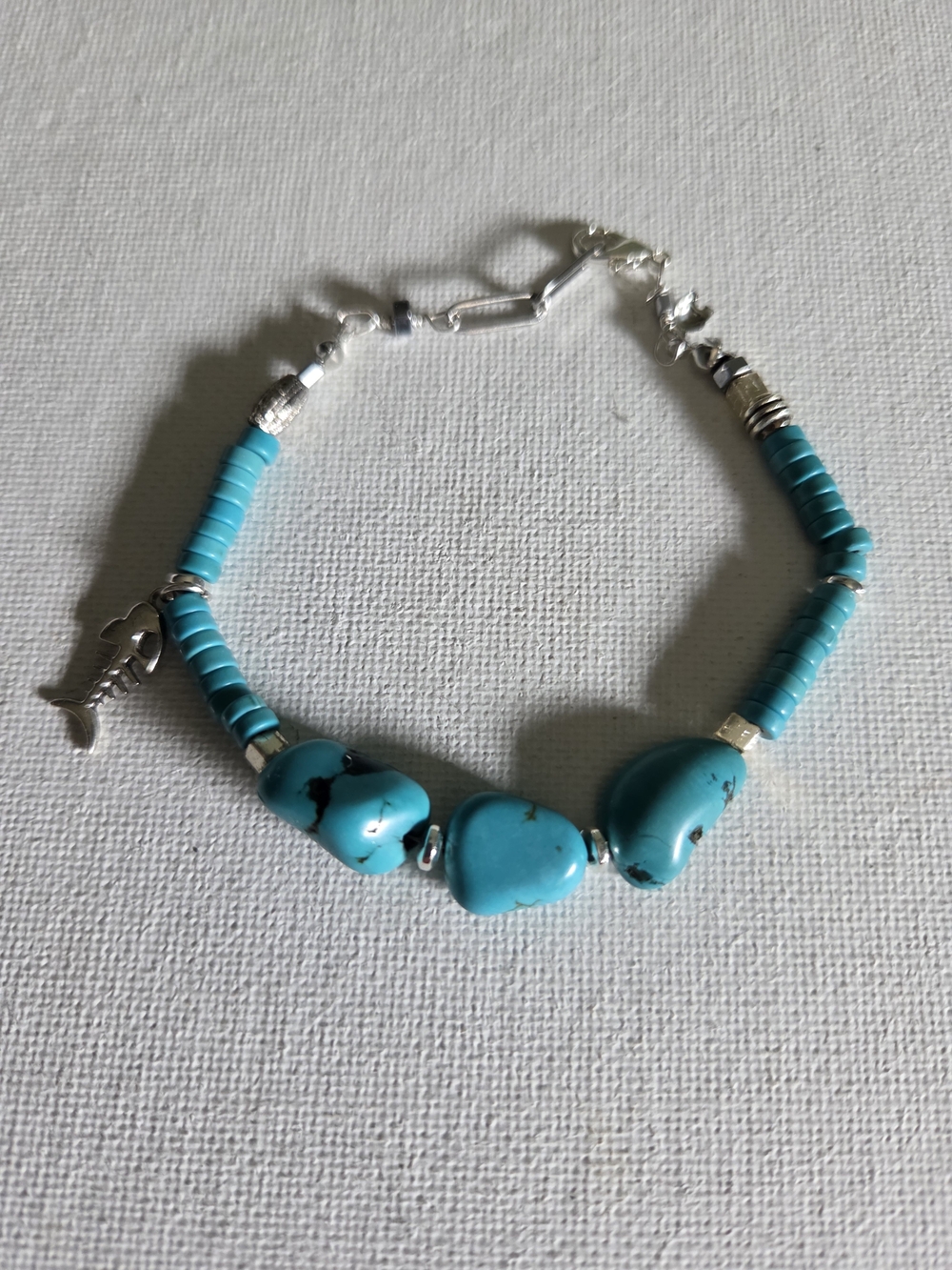 Turquoise Beaded Women's Bracelet with Silver Charm